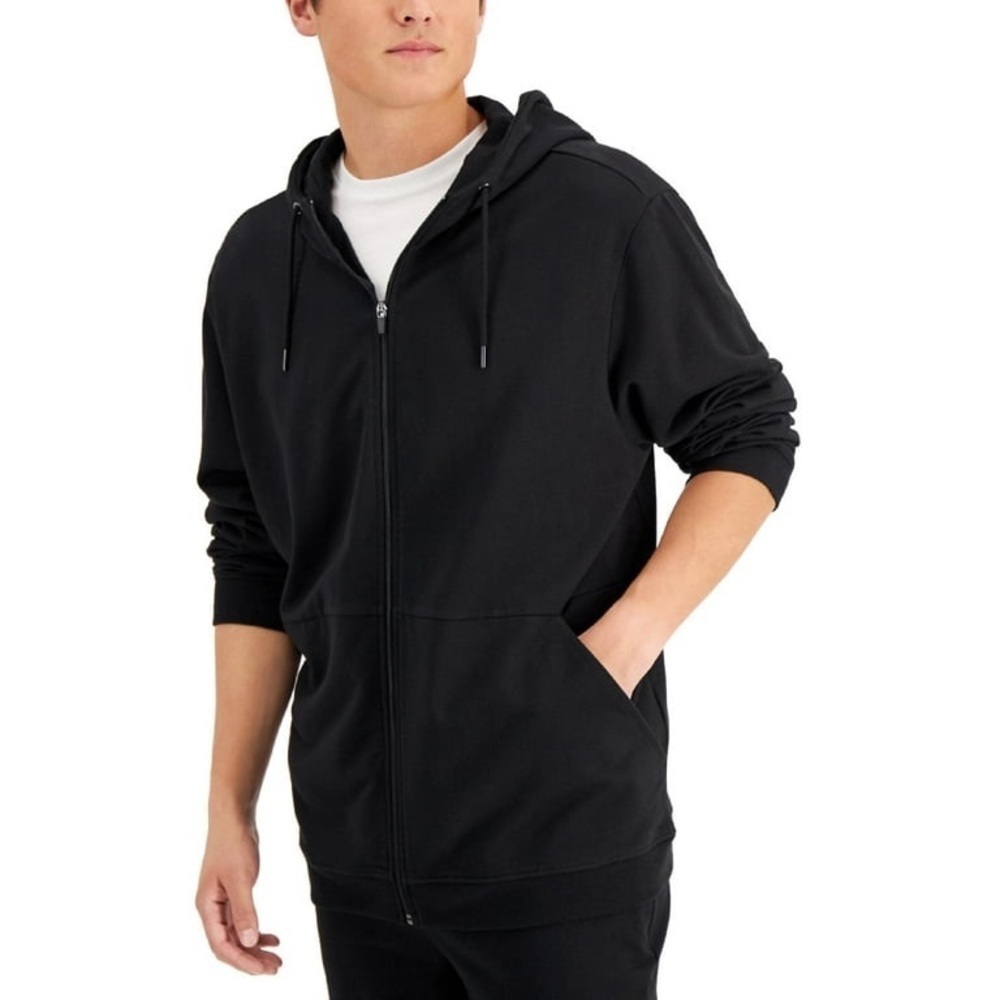 Alfani Mens Mendoza Heathered Drawstring Zip Hoodie